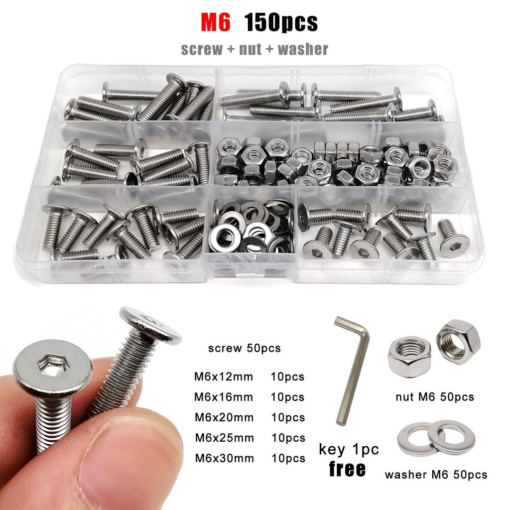 M1.6 M2 M2.5 M3 M4 M5 M6 M8 304 Stainless Steel CM Allen Hex Socket Ultra Thin Flat Wafer Head Screw Bolt Nut Washer Set Kit Box