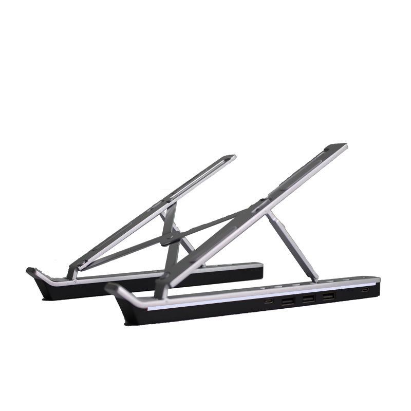 Portable Aluminum Laptop Stand with RGB Lighting and Cooling Support