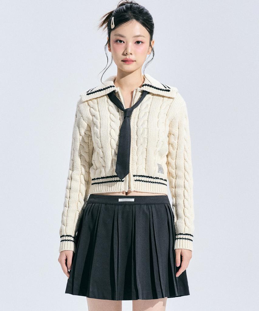 ZEROPLANET Coty Cable Knit Zip-Up [Ivory]