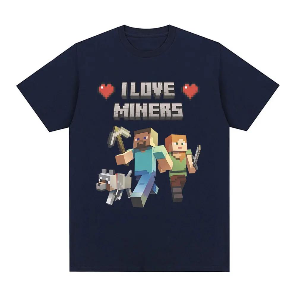Футболка с принтом I Love Miners Otaku Game Funny Meme Футболка унисекс Женская одежда 100 хлопок Повседневные футболки с коротким рукавом большого размера S 2228₽