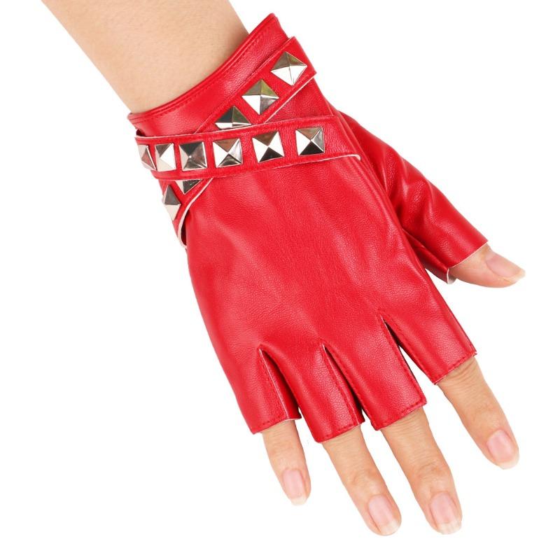Half Finger Performance Leather Gloves Ladies Nightclub Pole Dance Rivet Leather Punk Cos Comic Con Stage Performance Gloves