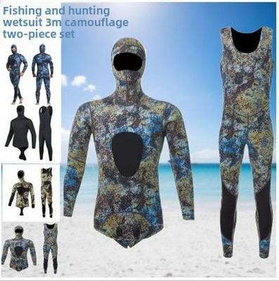 1.5/3MM Hooded Camouflage Diving Suit for Cold Protection, Warmth, and Snorkeling.