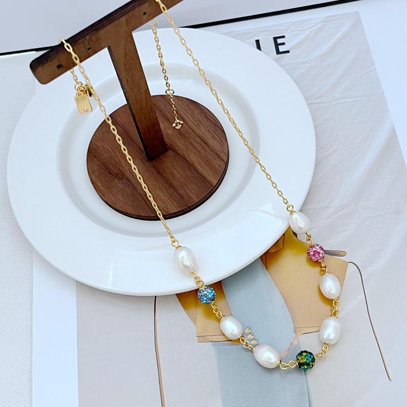 Meier Nova chegada modaacessível luxoelegante incrustadobola de diamante coloridocolar de pérola natural