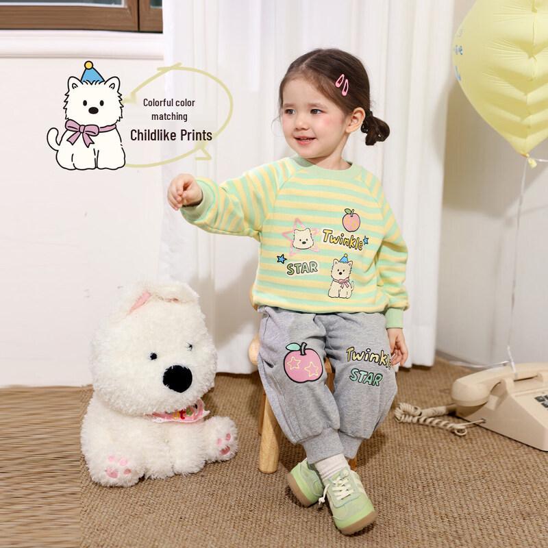 LUSON Baby Girl Cartoon Print Sweatshirt & Pants Set 100 светло-розовый