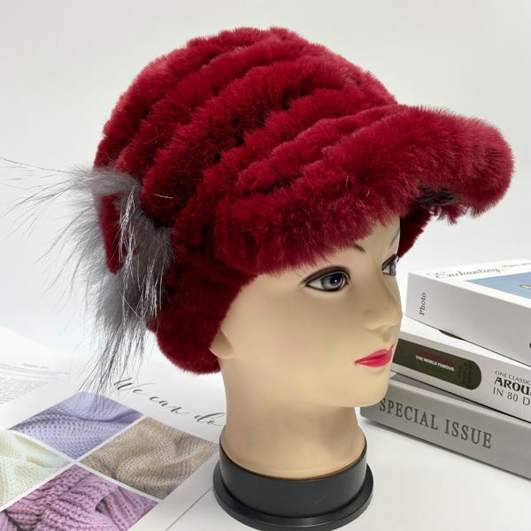 Winter Rabbit Fur Caps for Women Fox Fur Floral Natural Rex Fur Hats Elastic Beanies Warm Fashion Ladies Snow Hat LQ11205