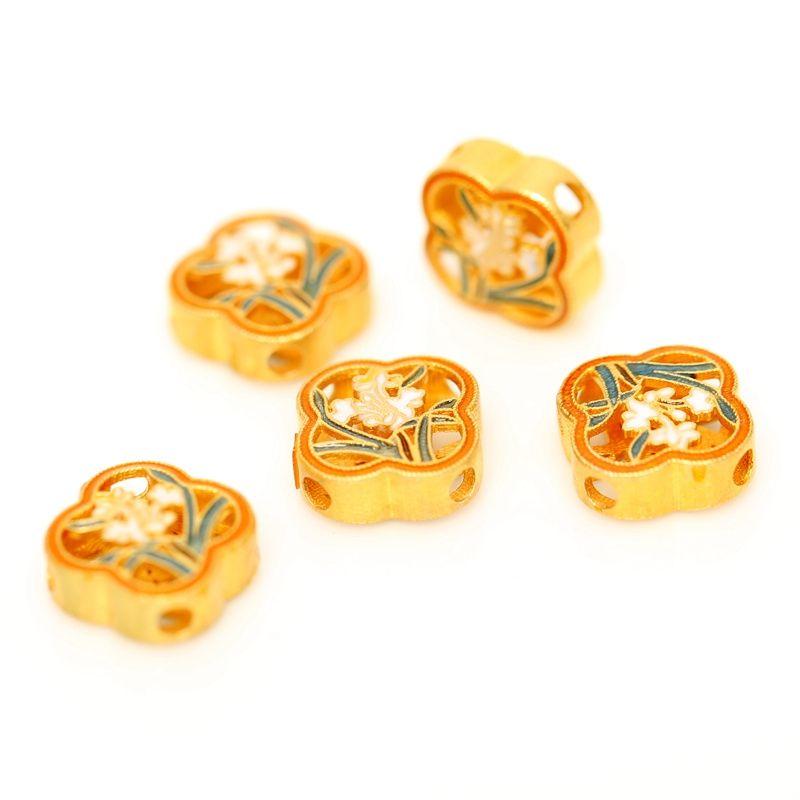 

DIY Ancient Silver Carved Orchid Accessories Lucky Beads Silver Burned Blue Orchid Transfer Beads