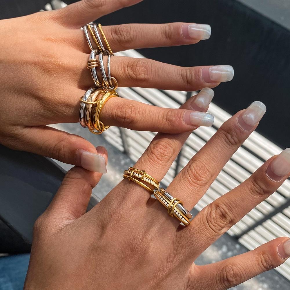 Yori Stainless Steel Links Stacked Rings Waterproof 2025 PVD Real Gold Plated Jewelry Bijoux Gift Wholesale