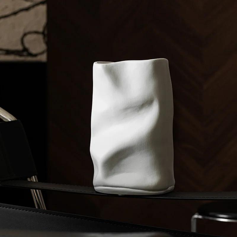 Ceramic Vase Irregular Wrinkles Origami Vase Ceramic Handicrafts Flower Arrangement Accessories Terrarium Home Decoration