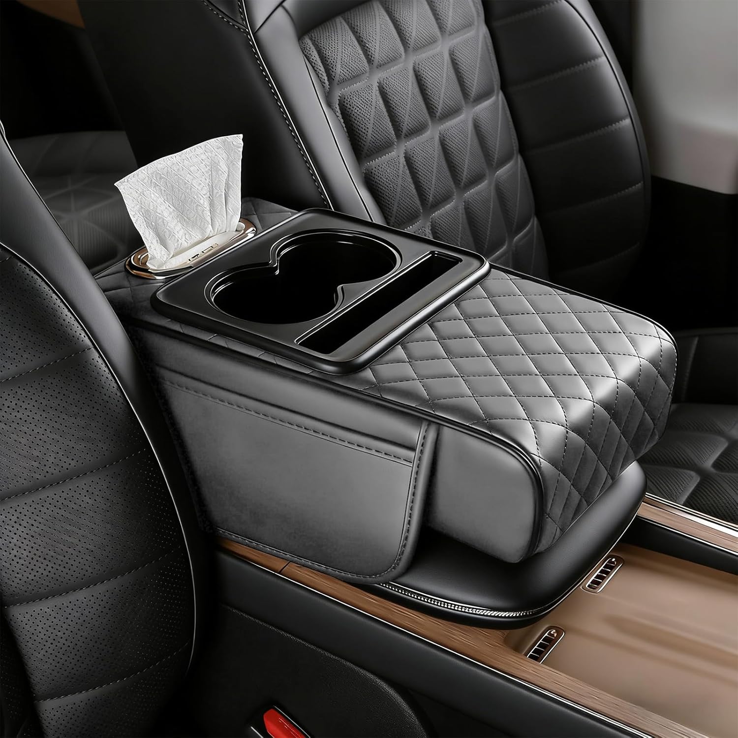 Car armrest pad Car center console cover Car leather armrest cover Universal Center Console Cushion With storage box Cup Holder Phone slot Waterproof светло-серый