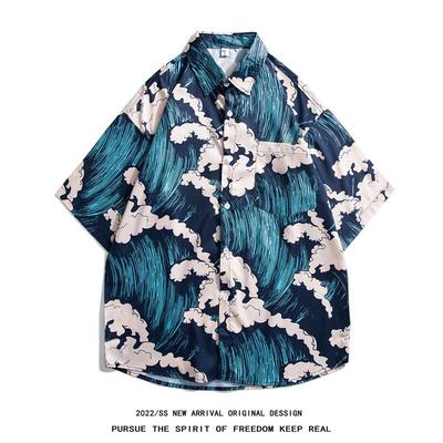 Hong Kong Style Men's Short-Sleeve Full Print Shirt - Trendy, Loose Fit, Korean Inspired Five-Point Sleeve