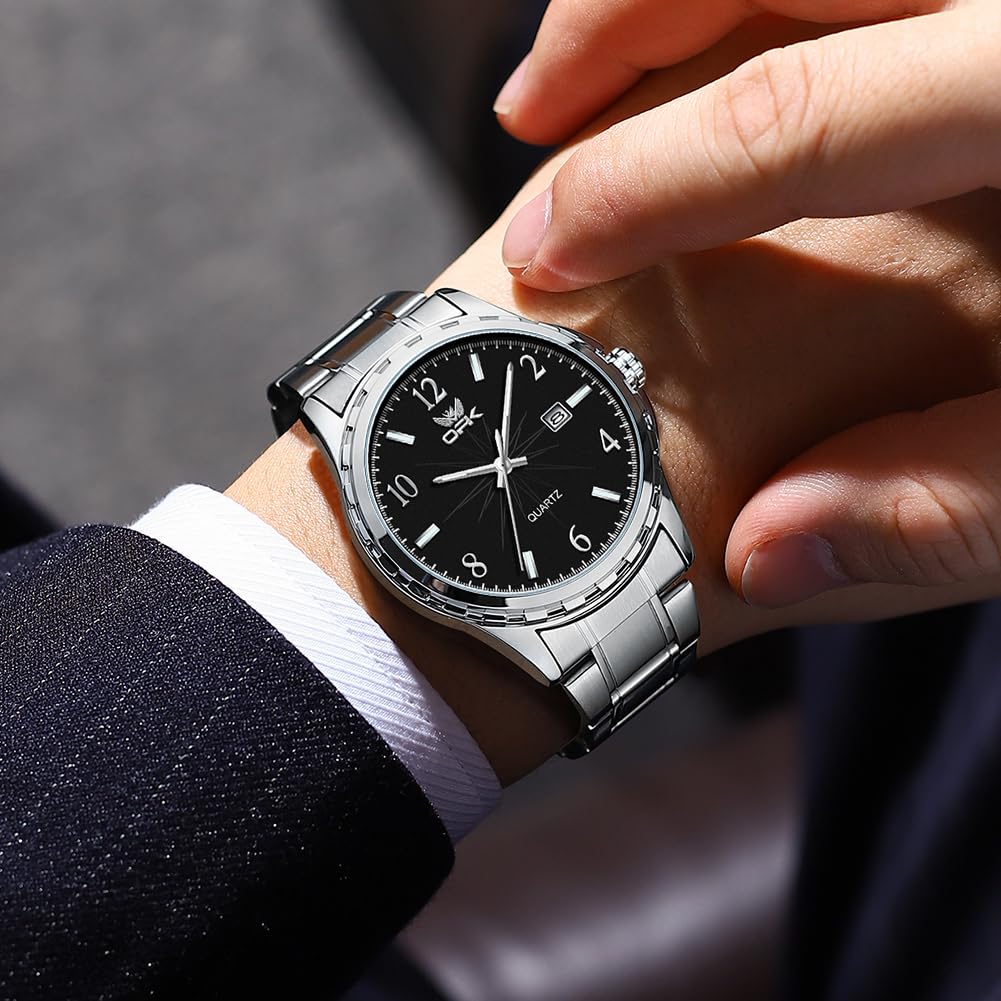 Tarih Göstergeli, Su Geçirmez, Parlak Tasarımlı, Şık, Kolay Okunur Rakamlı OPK Erkek Kuvars Saat, İş İçin Klasik Paslanmaz Çelik Saat,