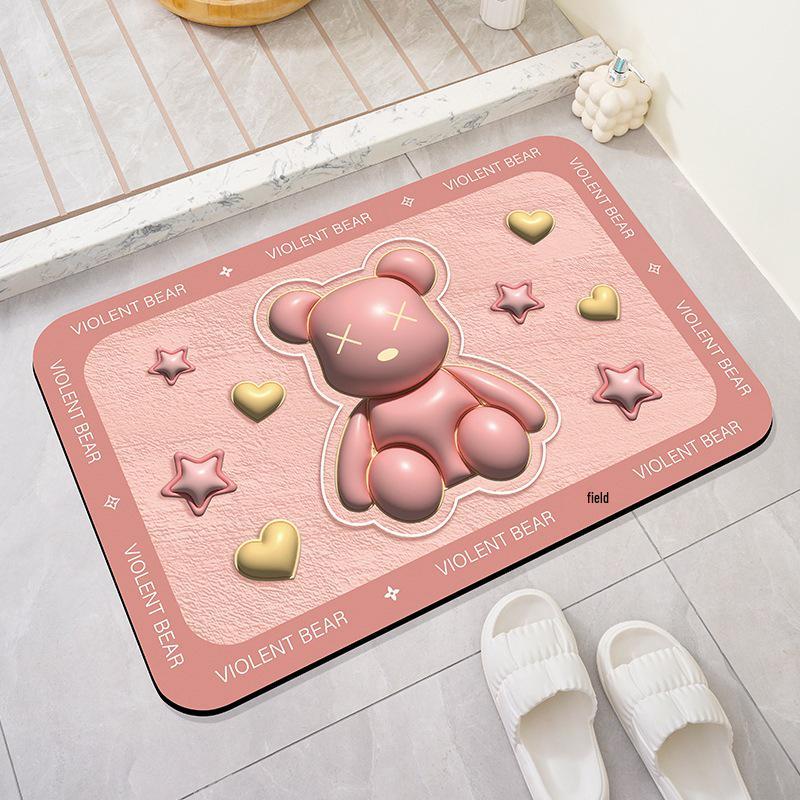 3D Cartoon Bear Diatomaceous Earth Non-slip Bath Mat