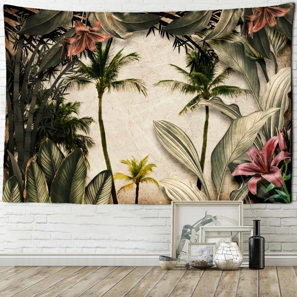 Tropical Plants Tree Tapestry Forest Illustration Wall Hanging Coconut Trees Pattern Tapestry for Bedroom Living Room Home Decor