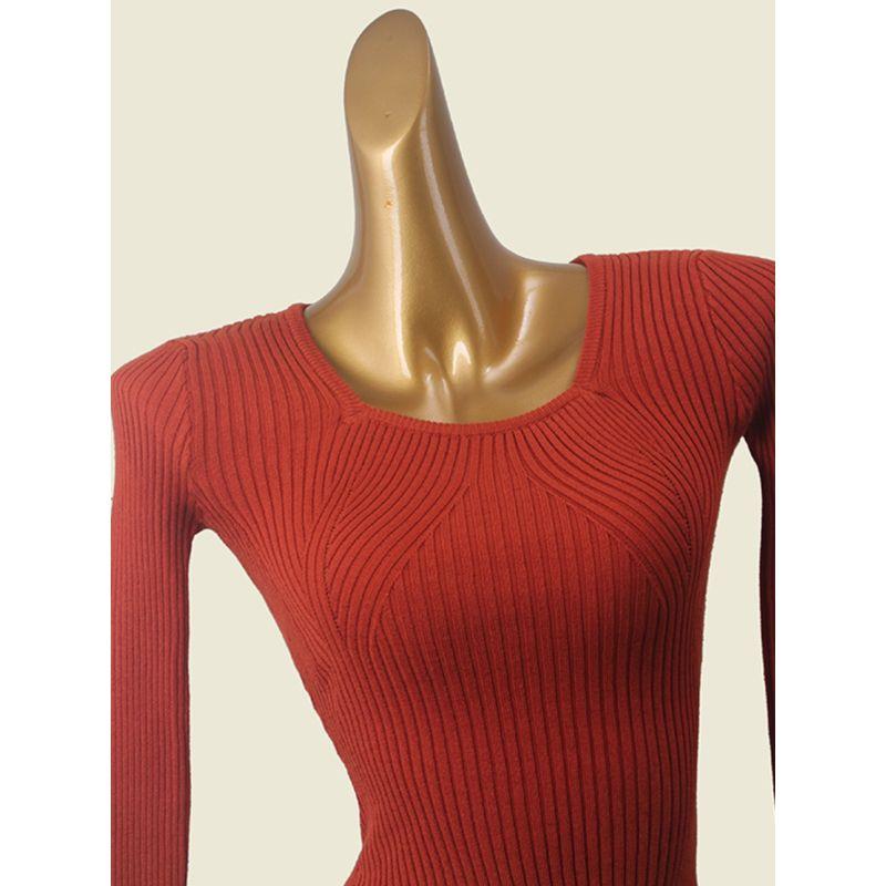 Fashionable Sexy Easy to Wear Autumn and Winter Western Style Slim fit Elastic Knitting Long sleeve Foreign Trade Original Order Bottoming Shirt