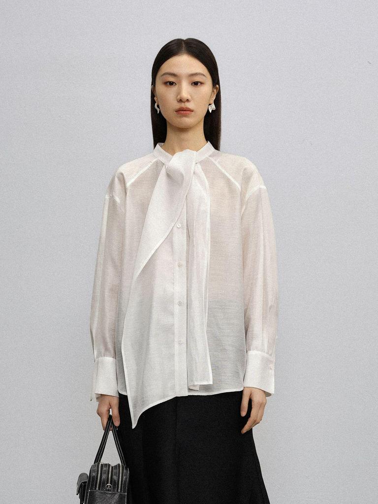Spring 2026 Women's V-neck Long Sleeve Tencel Acetate Top - Elegant, Solid Color, Age-Reducing