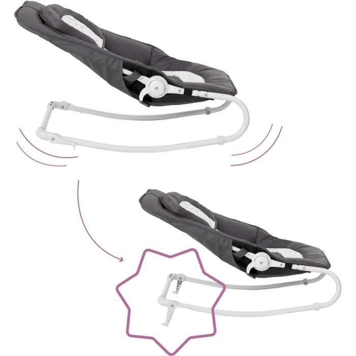 Badabulle Baby Bouncer - Easy Moonlight - Foldable - Fixed or Rocking Position - Play Arch - Removable Cover - Lifetime Warranty