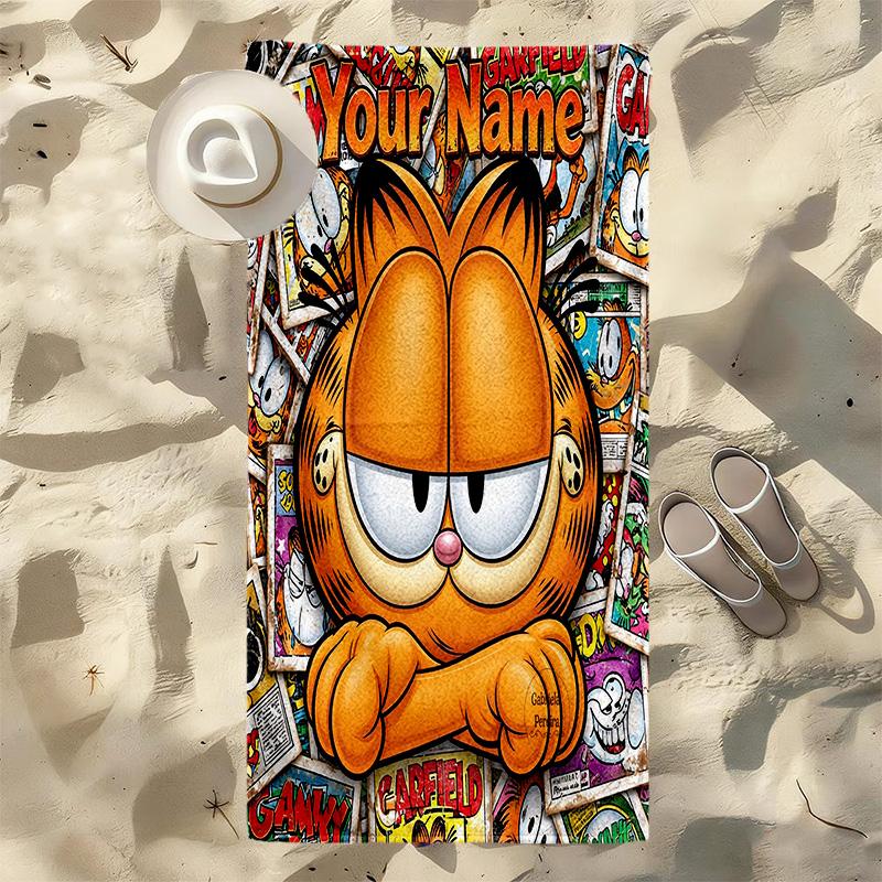Custom Name Garfield Stylish Digital Printing Beach Towel Quick‑Drying Absorbent Blanket for Beach Pool Gym Travel