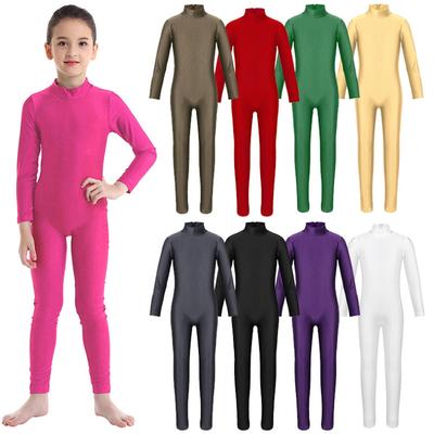 Kids Girls Long Sleeves Zippered Ballet Dance Gymnastics Leotard Jumpsuit Unitard Dancewear