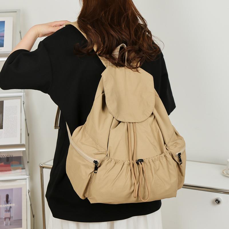 Schoolbag nylon backpack for women, 1011 new large-capacity lightweight student backpack, drawstring outdoor travel small shoulder bag