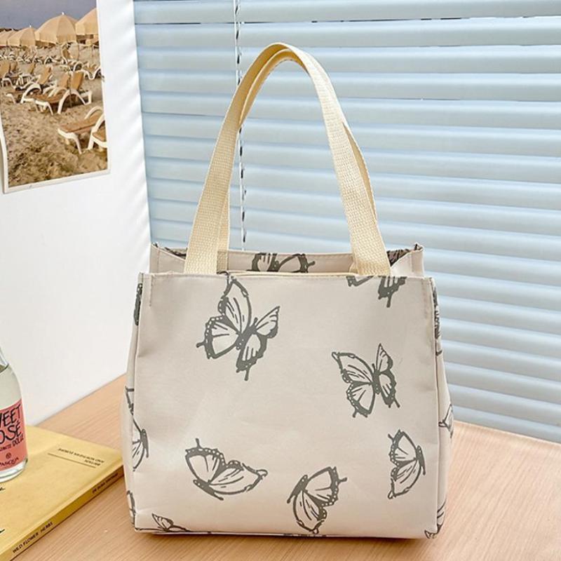 Fashion Butterfly Printed Versatile Handbag Office Worker Travel Picnic Lunch Tote Bag