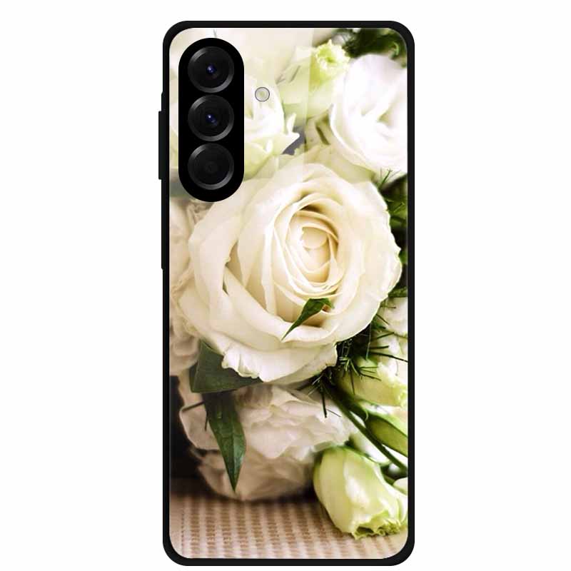 Tempered Glass Phone Case For Samsung Galaxy S24 FE Case Hard PC Back Cover Shell for Galaxy S24FE S 24 FE 5G Hard Covers Flower