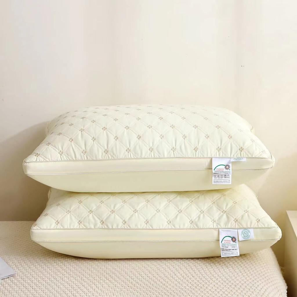 Checkered Embroidered Velvet Breathable Neck Protection Helps Sleep Hotel Pillows Pillow Cores