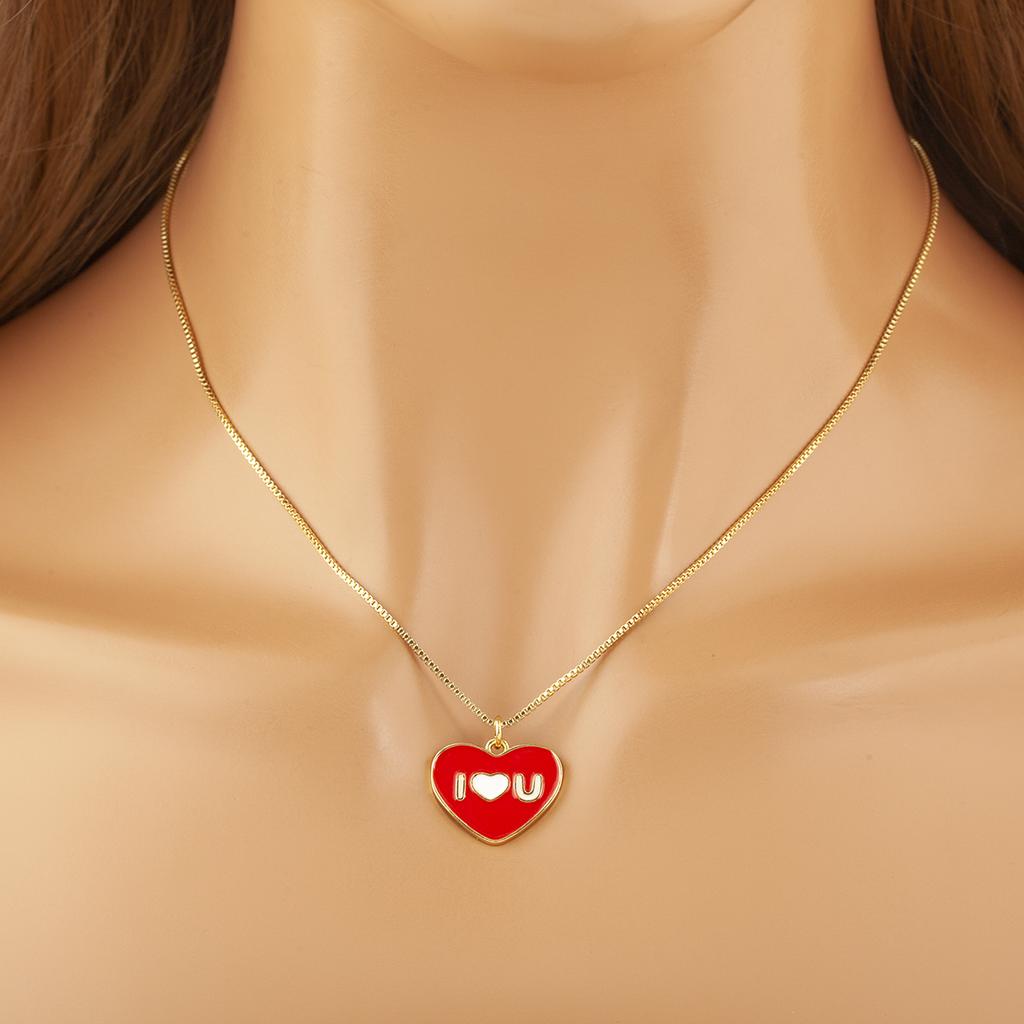 Nidin Simple Fashion Hope/I Love U Charm Pendant Necklace For Women Men Couples Heart Enamel Drip Oil Clavicle Chain Jewelry