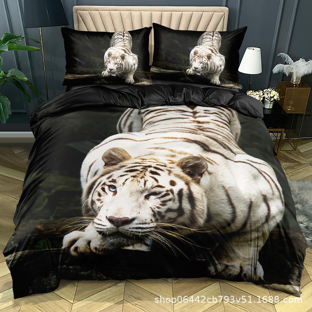 Home Textile Three-Piece Set 3D Printed Tiger Picture Pillowcase Bedding