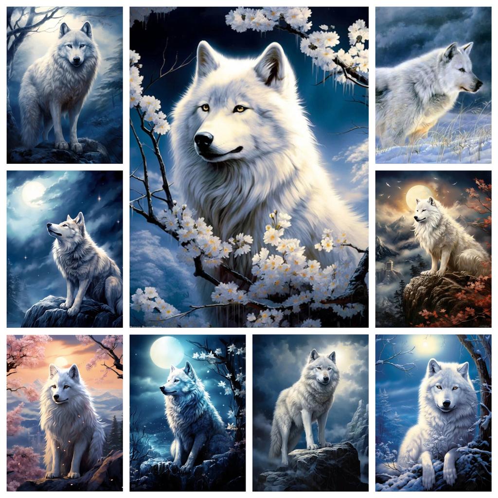 5D Wolf Diamond Painting Art New Collection Moon Mountain Mosaic Art Rhinestone Embroidery Animals Decor