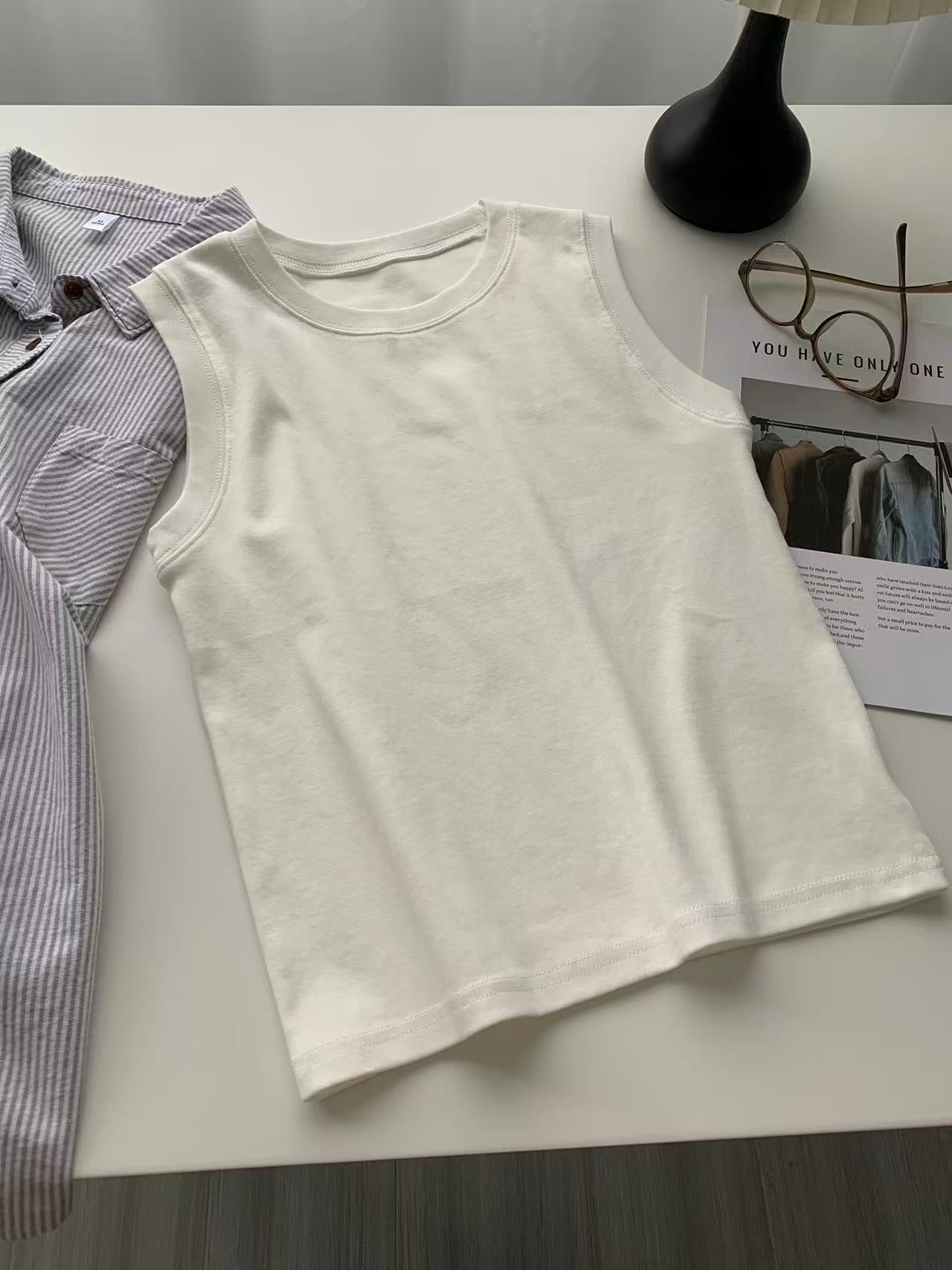 

Spring Dopamine Color Crew Neck Cotton Vest Women s Basic Skinny Versatile Flesh Cover Wide Shoulder Sleeveless T-Shirt M