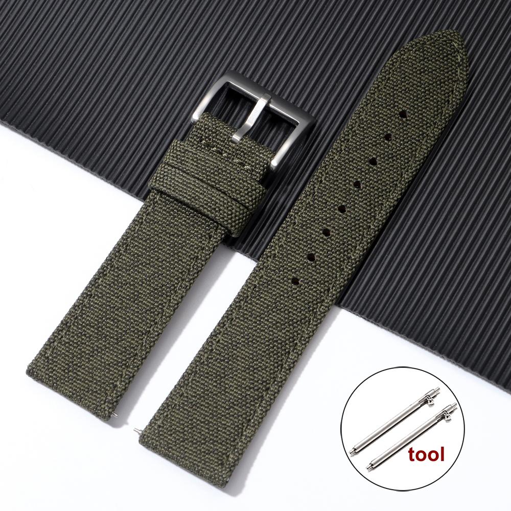 20mm 22mm Universelles Nylon-Leder-Uhrenarmband Herren Damen Schnellverschlussband für Militär Sport Armband Stoff Leder Armband