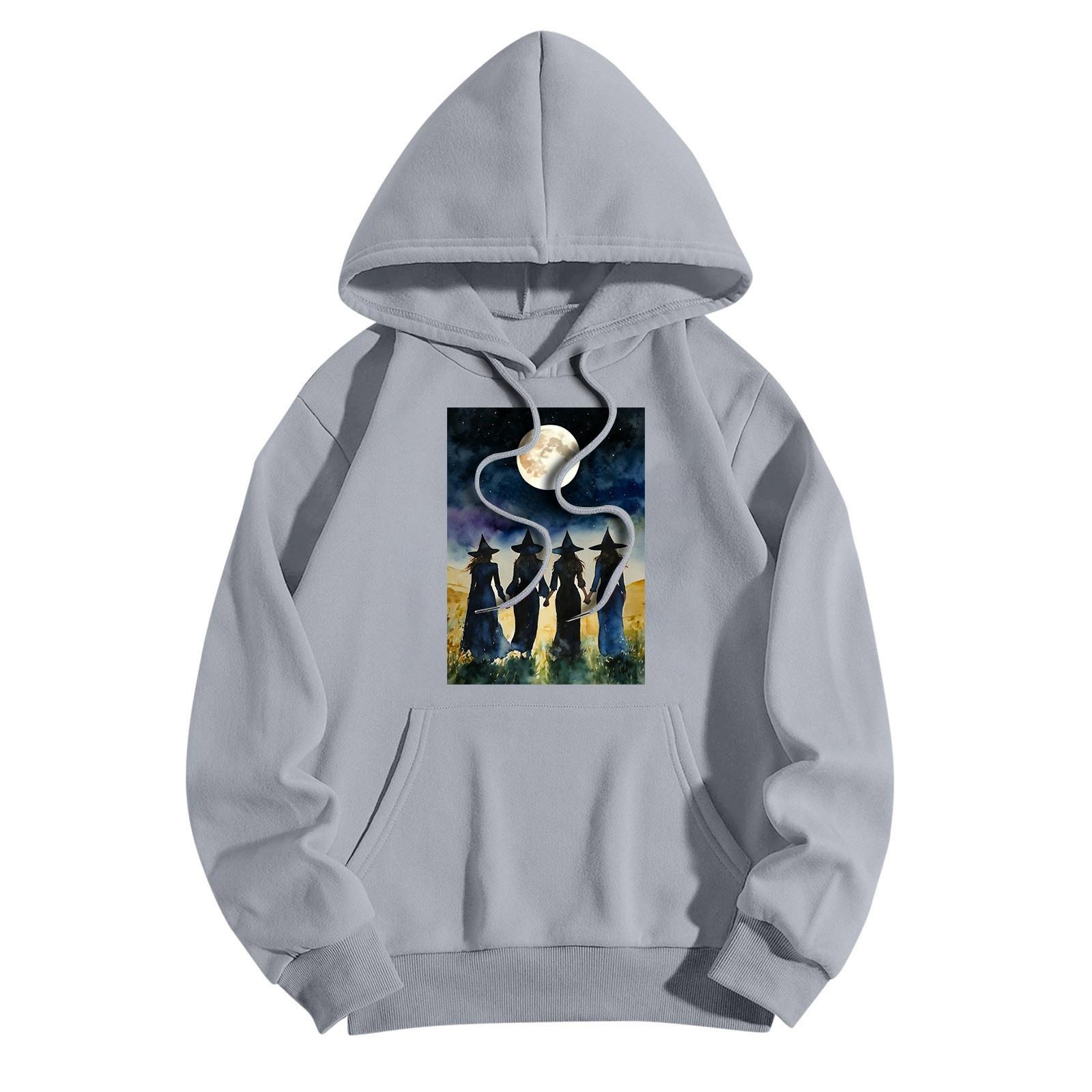 Женская модная повседневная толстовка с капюшоном и принтом ведьмы на Хэллоуин — фото 8