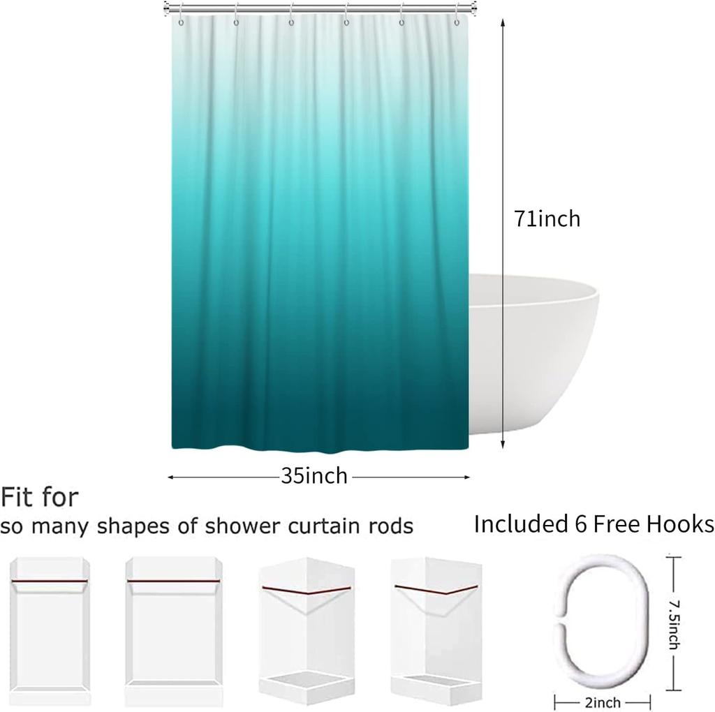 Water Ocean Abstract Blue Green Gradient Shower Curtain 90X 180Cm, Modern Waterproof Washable Shower Curtain