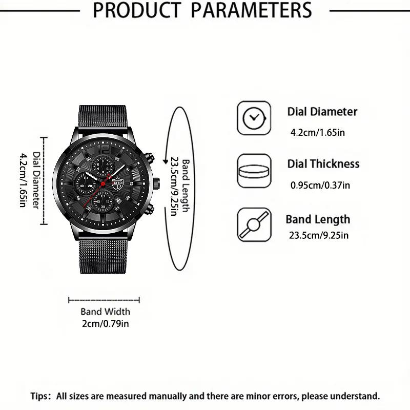 1pc/4pcs/set Fashion Men's Calendar Quartz Watch Business Man Wrist Watch & Bracelets Set, Father's Day Gifts