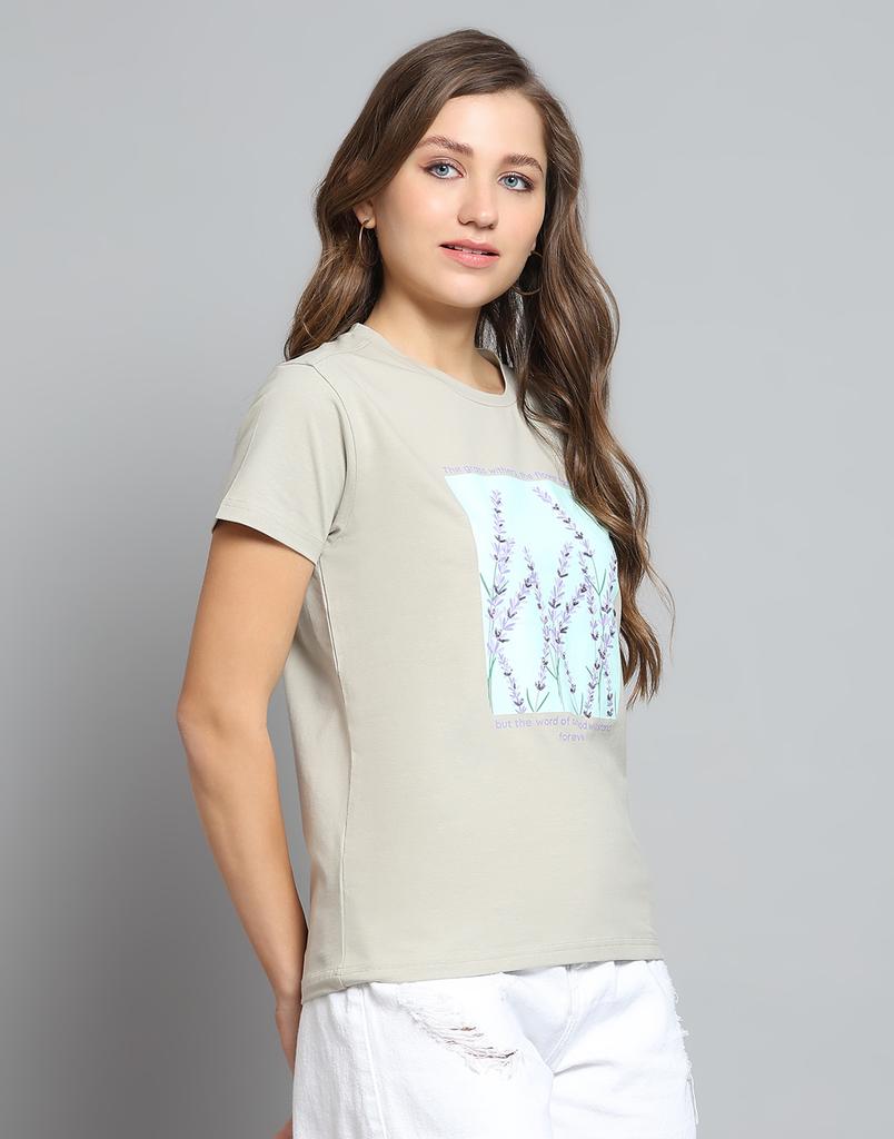 Monte Carlo Womens Printed Grey Round Neck Half Sleeve Top