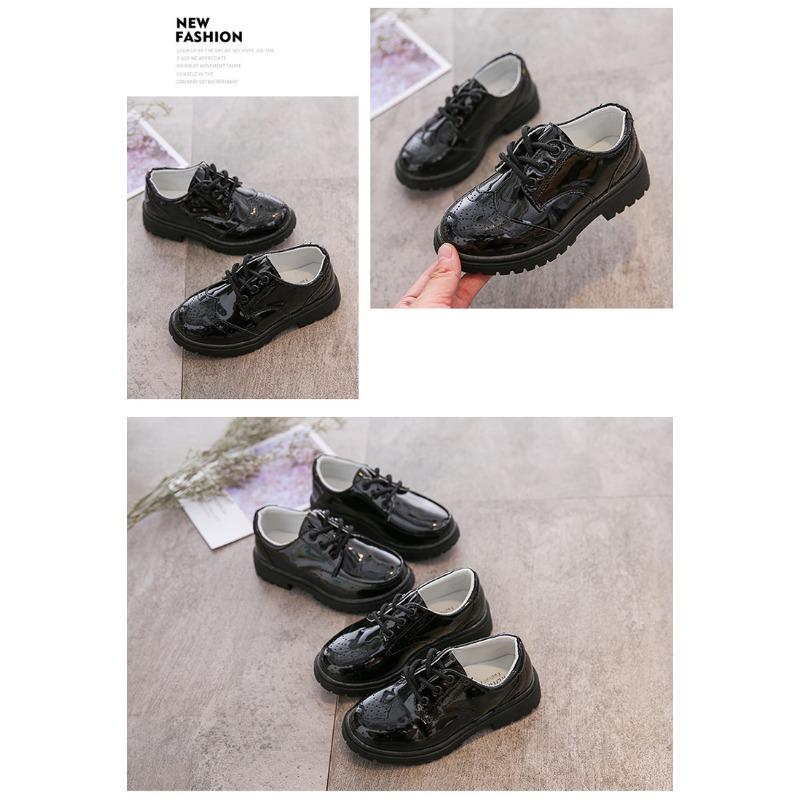 Spring and Autumn New Casual Lace-up Black Boy Leather Shoes Hollowed Out Feet Breathable British Korean Version of Small Children's Shoes