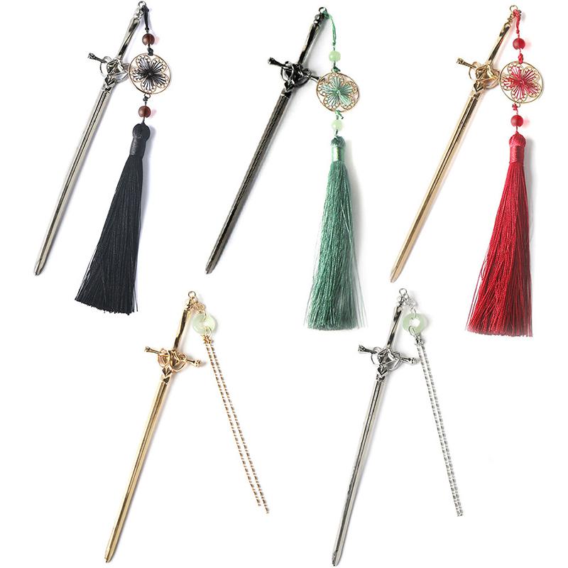 New Punk Metal Sword Tassels Hairpin Chinese Style Simple Hair Sticks For Women DIY Hairstyle Design Tools Accessories