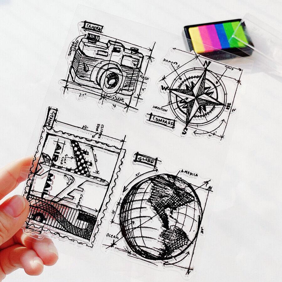 

Квітка Лист Метелик Прозорі силіконові прозорі штампи для печатки Скрапбукінг своїми руками Фотоальбом Декор Мистецтво Карта подорожей No.10-Camera Compass