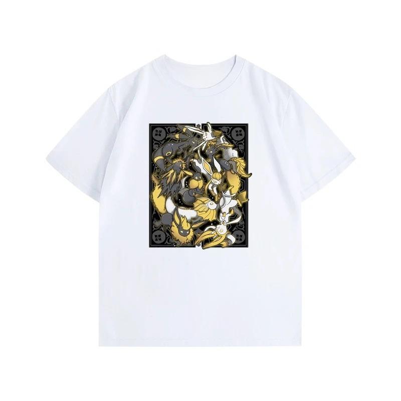 Sommar Ny Pokémon Tecknad Umbreon Tryckt T-shirt Herr- och Dam Y2K Harajuku Lös Casual Trend Mångsidig Kortärmad Topp