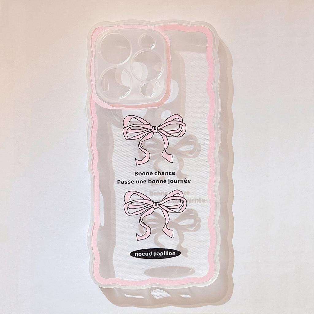 Styl Ins Różowa Kokardka dla IPhone16promax dla Apple 13 Etui na Telefon Komórkowy 11 Przezroczysty 15 Styl Koreański 14/12