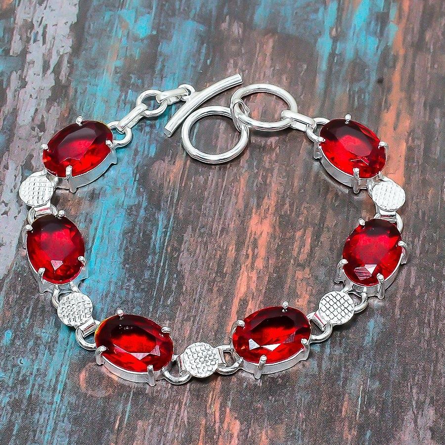 Amazing Mozambique Garnet Gemstone Handmade 925 Sterling Silver Bracelet