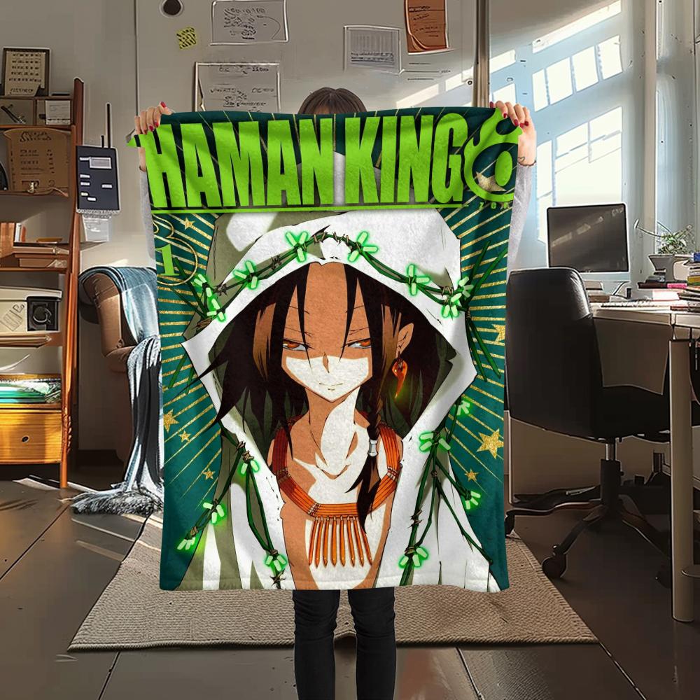 1PC SHAMAN KING Print Flannel Blanket, High Quality Comfortable for All Seasons, Home Decor, Warmth and Comfort, Perfect for Christmas Gifts