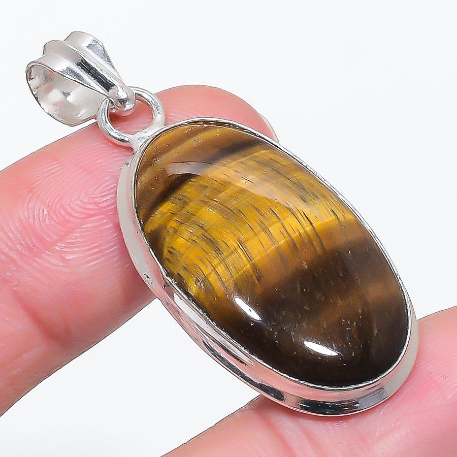 Natural Tiger Eye Gemstone 925 Sterling Silver Jewelry Pendant 1.85" M7e97