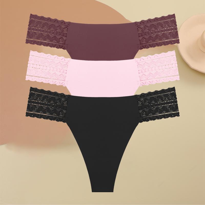

FINETOO 3 шт бесшовные женские трусики сексуальные кружевные стринги ажурное нижнее белье для женщин однотонные стринги с низкой посадкой нижнее белье S-XL S&3pcs