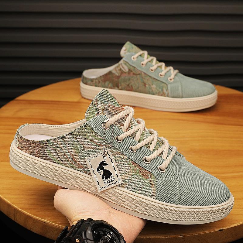 Canvas men's shoes summer trend versatile one-pedal breathable casual cloth shoes men's heel-free half-drag men's trendy shoes