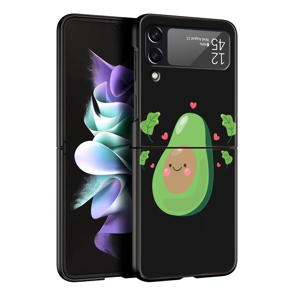 Cute Avocado Baby Yoga Phone Case For Samsung Z Flip3 Flip4 Flip5 Shell For Z Flip 3 Flip 5 4 5G Black Hard Folding Back Cover