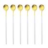 Juego de cucharas con mango largo dorado de 6 uds., juego de cubiertos de acero inoxidable mate, bebida agitadora pulida, helado, postre, cuchara para té, vajilla