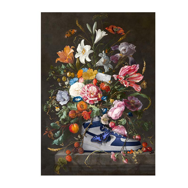 Large Size Floral Flora and Sneakers Canvas Painting Modern Art Posters Prints Wall Picture Artwork for Home Living Room Decor