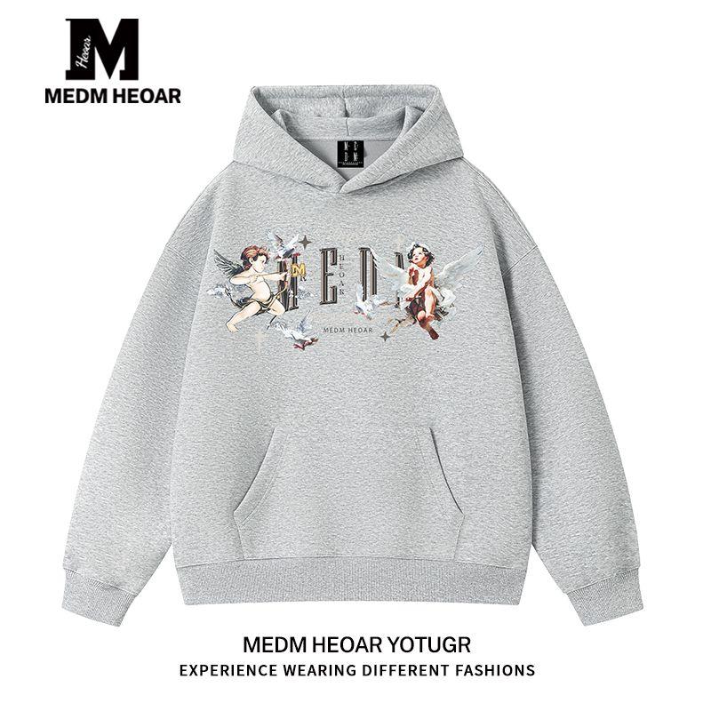 

[Three Labels Complete] Medm Heoar Sports Hoodie Men s Autumn American Fashion Brand Couple Hoodie Light Gray [Regular Style] X L