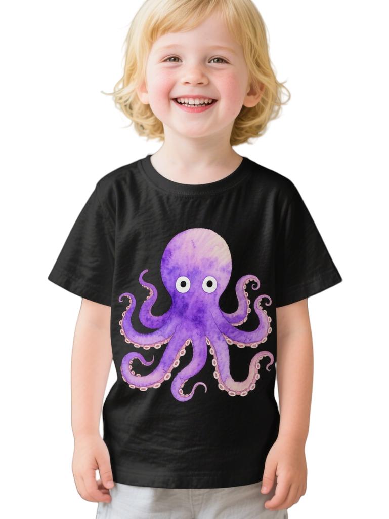 Summer Kids' Casual T-Shirts Sea Turtle Marine Animal Print Black Short Sleeved T-Shirts Fashion Cartoon Pattern Kids' T-Shirts